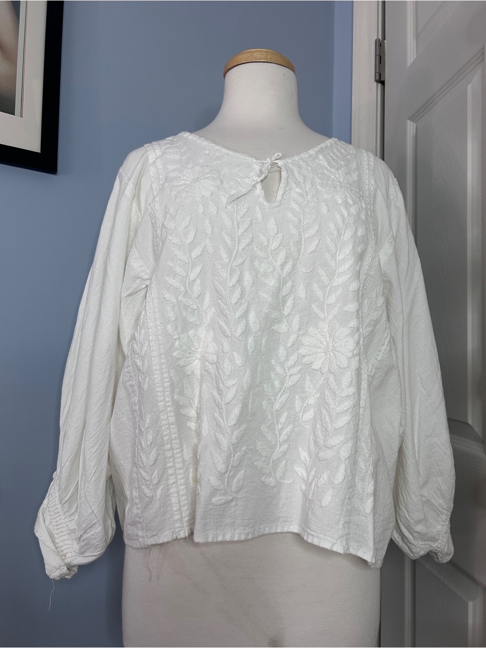 White Embroidered Long-Sleeve Women's Top